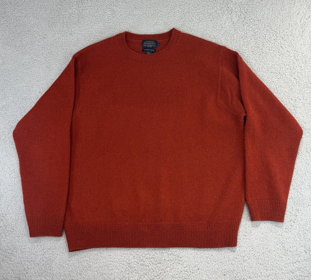 PENDLETON Mens XL SHETLAND WOOL Washable Crew Neck Pullover Sweater Orange